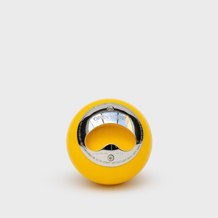 Apribottiglie "Smiley" â?" Palla da biliardo gialla con faccina e inserto in acciaio