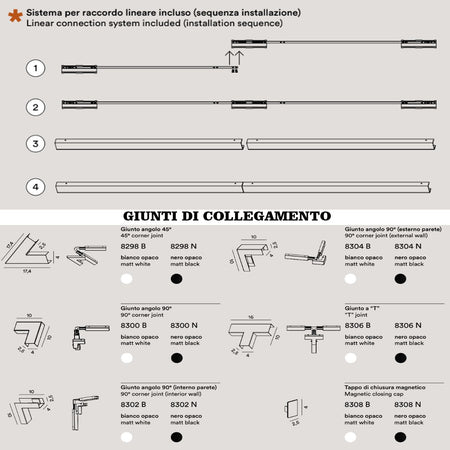 Binario faretti Perenz SNODO 8292N 8290N 8294N GU10 LED sistema modulare angolare interno spot orientabili