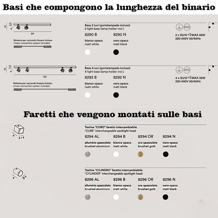 Binario faretti Perenz SNODO 8290 B 8292 B 8294 OR GU10 LED sistema modulare spot orientabili