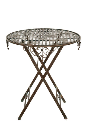 Biscottini Tavolino vassoio pieghevole in ferro battuto finitura ruggine anticata Diam.70XH76 cm