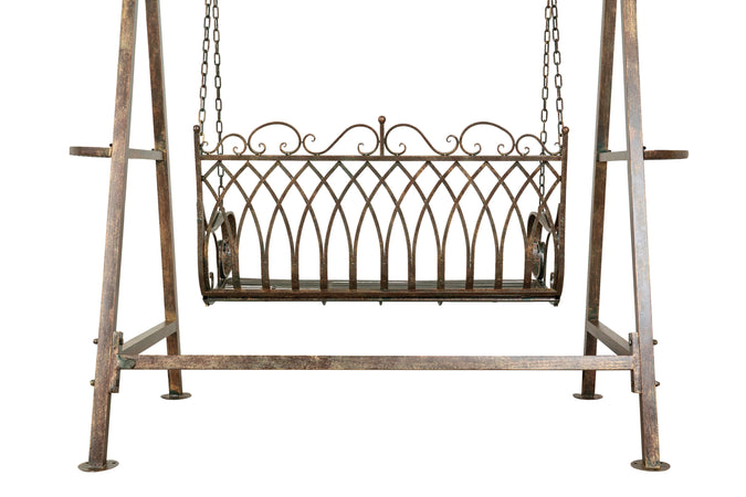 Biscottini Dondolo a due posti in ferro battuto finitura ruggine anticata L198xPR100xH220 cm