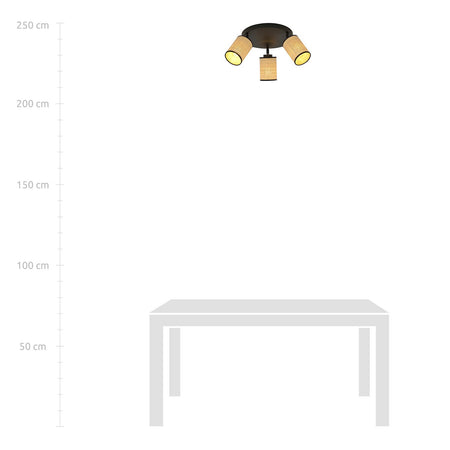 Plafoniera Tonda Spot 3 Luci Bronx In Acciaio Nero E Rattan Paralumi Regolabili