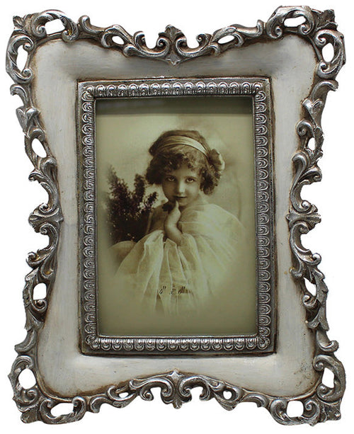 Biscottini Biscottini Portafoto Tavolo Resina Bianco Argento Anticato 19,5x3x24 per foto