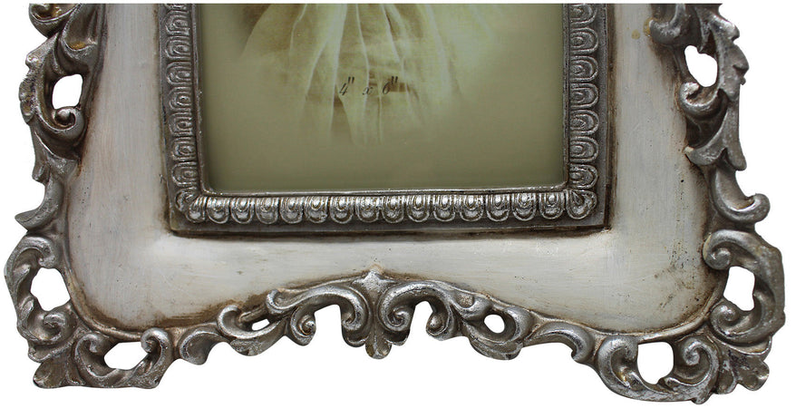 Biscottini Portafoto da appoggio verticale/orizzontale in resina finitura argento e bianca anticata L19,5xPR3xH24 cm