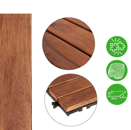 Kit 6 Mattonelle Incastro per Terrazzo Pavimenti 30x30cm Legno Acacia Antiscivolo
