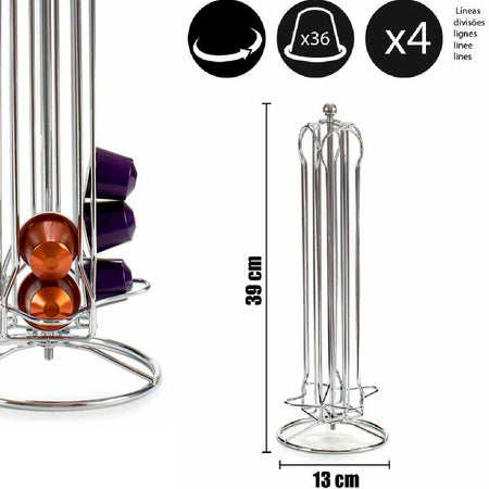 Porta Capsule in Acciaio Girevole 36 Posti Contenitore Capsule Nespresso H39cm