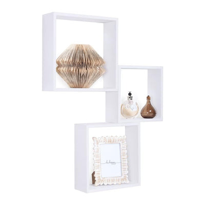 Kit 3 Mensole Cubo da Parete in Legno 30x30 27x27 24x24 cm colore Bianco
