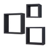 Kit 3 Mensole Cubo da Parete in Legno 30x30 27x27 24x24 cm colore Nero