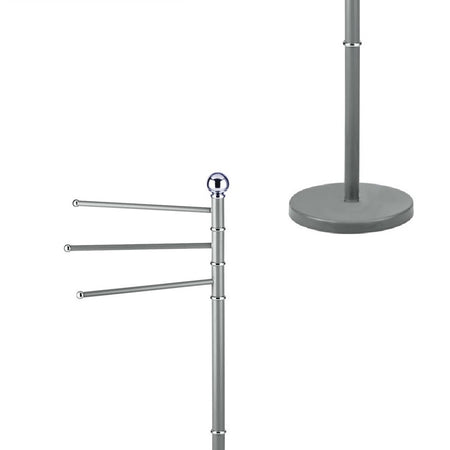 Piantana Porta Asciugamani da Bagno Acciaio Smaltato Base Tonda 3 Braccia Grigio