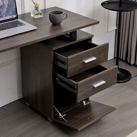 Scrivania in Legno con Cassettiera integrata Porta Pc Computer 120x50cm Quercia Scuro