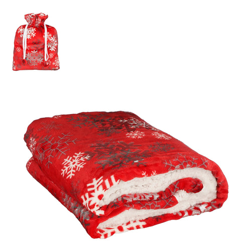 Coperta plide rossa con fiocchi di neve per decorazioni natalizie