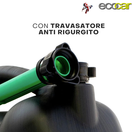 Ecocar - Tanica per Carburante - in Plastica HDPE - con Travasatore - per Benzina e Diesel - con Tappo di Sicurezza