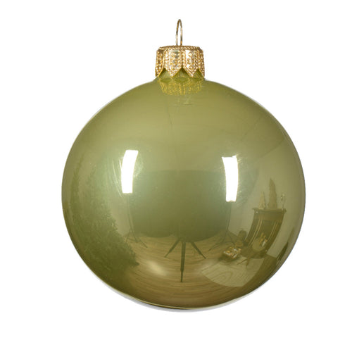 Palline per albero di Natale in vetro decorate color verde pistacchio lucido