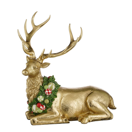 Statuetta cervo color oro con decorazioni per il natale