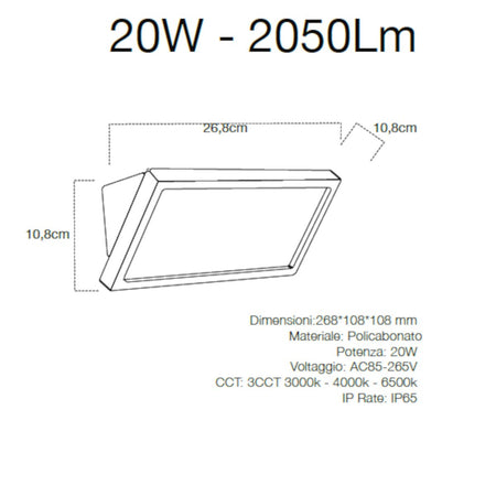 Applique moderno Lampadari Bartalini OENEC CCT LED IP65 policarbonato