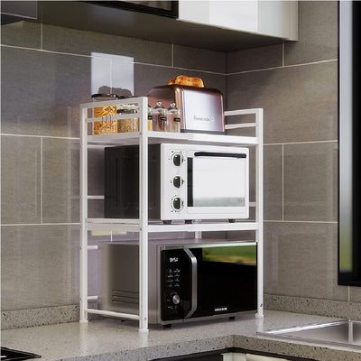 Scaffale Estensibile Porta Microonde 2Ripiani Cucina Metallo Bianco 40-60x30H80cm