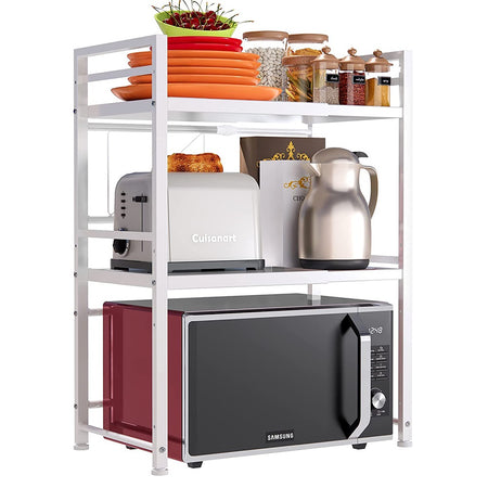 Scaffale Estensibile Porta Microonde 2Ripiani Cucina Metallo Bianco 40-60x30H80cm