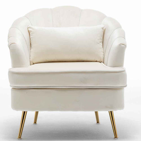 Sedia Poltrona in Tessuto e Metallo con Cuscino Design Elegante Moderno BeigeOro