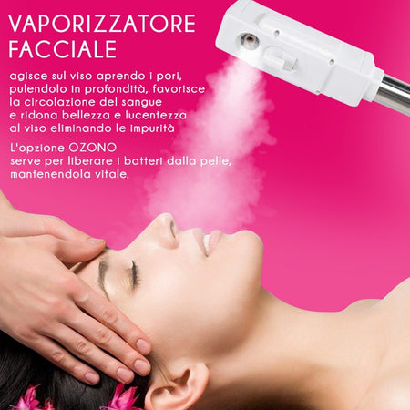 Vaporizzatore Facciale Digitale con Funzione Ozono e Sauna 5 ruote, pulizia viso