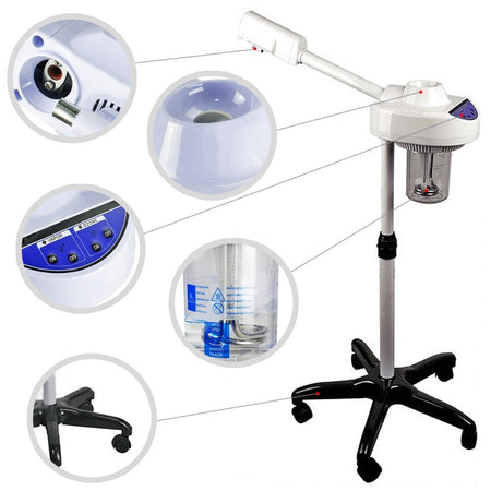 Vaporizzatore Facciale Digitale con Funzione Ozono e Sauna 5 ruote, pulizia viso