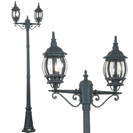 Lampione da Giardino 56x56 H 202 cm Stile Vittoriano Classico 2 x E27 Verde Bronzo