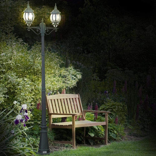 Lampione da Giardino 56x56 H 202 cm Stile Vittoriano Classico 2 x E27 Verde Bronzo