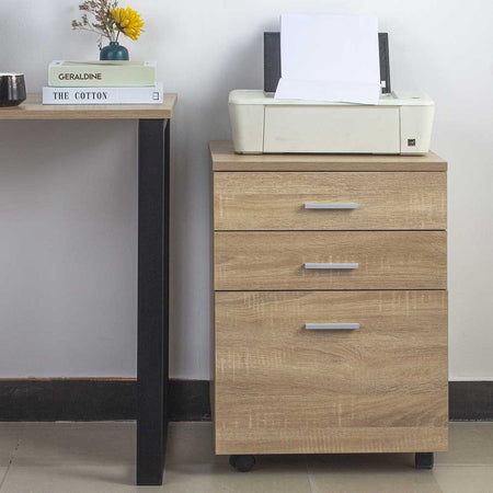 Cassettiera da Ufficio Scrivania in Legno MDF 3 Cassetti 46x45 H64cm Quercia