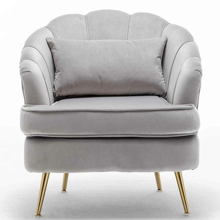 Sedia Poltrona in Tessuto e Metallo con Cuscino Design Elegante Moderno GrigioOro