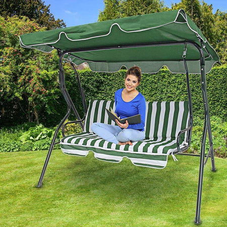 Dondolo Altalena da Giardino 3 Posti 170cm Acciaio e Tessuto Oxforf Verde Bianco