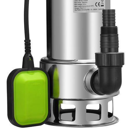 Pompa Immersione Sommersa Acque Scure Sporche 1100W 18000 L/H cavo 10mt