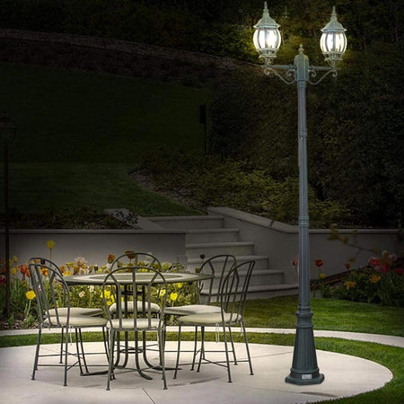 Lampione da Giardino 56x56 H 202 cm Stile Vittoriano Classico 2 x E27 Verde Bronzo