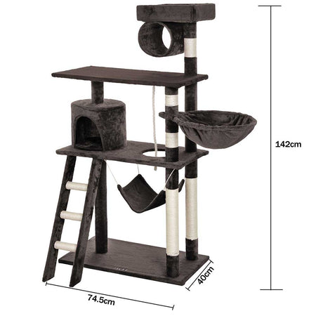 Albero Tiragraffi Gatti Giochi Cuccia Amaca Graffiatoio 74.5x40 H142cm Marrone