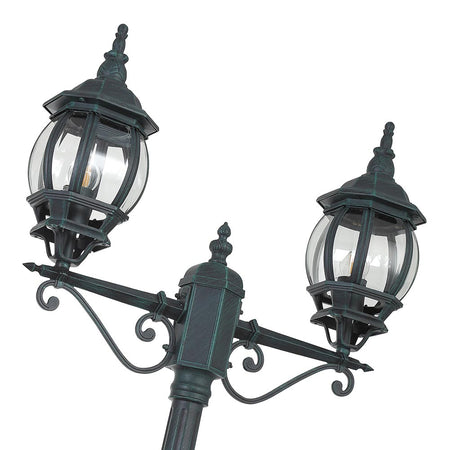 Lampione da Giardino 56x56 H 202 cm Stile Vittoriano Classico 2 x E27 Verde Bronzo