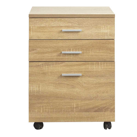 Cassettiera da Ufficio Scrivania in Legno MDF 3 Cassetti 46x45 H64cm Quercia