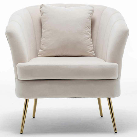 Sedia Poltrona in Tessuto e Metallo con Cuscino Design Elegante Moderno BeigeOro