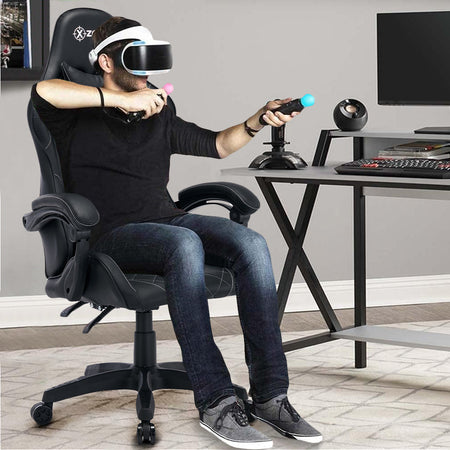 Sedia Poltrona Gaming Ufficio Scrivania, Gioco Reclinabile Girevole 2 cuscini Nero