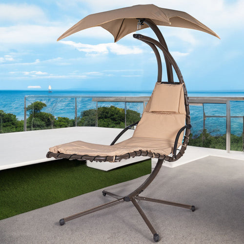 Dondolo Lettino Sospeso da Giardino con Parasole e Cuscino Morbido Amaca Beige