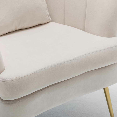 Sedia Poltrona in Tessuto e Metallo con Cuscino Design Elegante Moderno BeigeOro