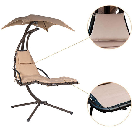 Dondolo Lettino Sospeso da Giardino con Parasole e Cuscino Morbido Amaca Beige