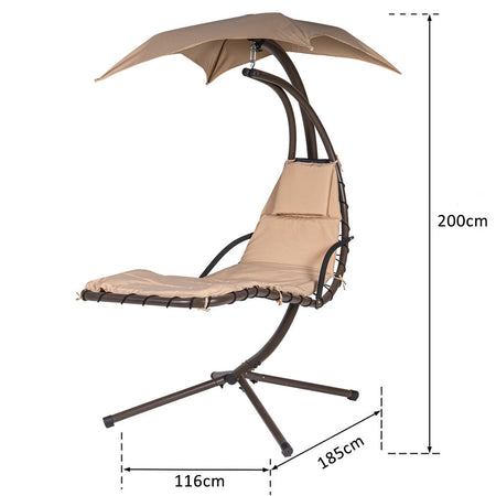 Dondolo Lettino Sospeso da Giardino con Parasole e Cuscino Morbido Amaca Beige