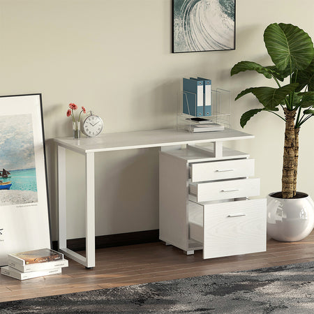 Scrivania in Legno con Cassettiera integrata Porta Pc Computer 120x50cm Bianco Frass