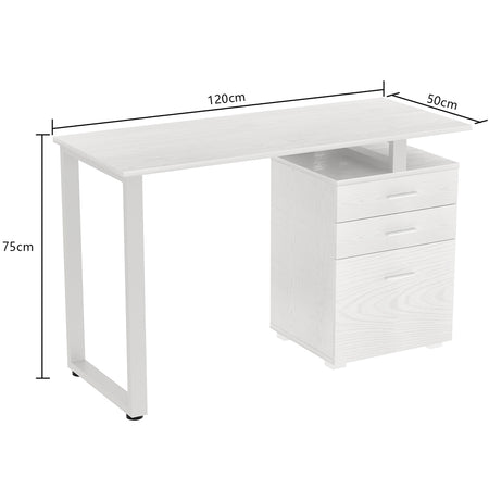 Scrivania in Legno con Cassettiera integrata Porta Pc Computer 120x50cm Bianco Frass
