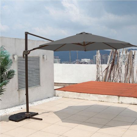 Ombrellone Alluminio Palo Decentrato da Giardino 3MT 8 stecche Grigio Manovella