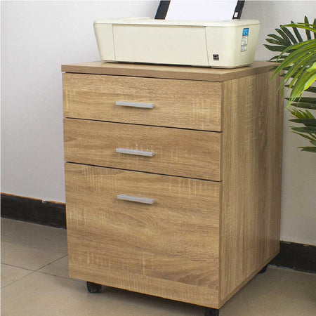 Cassettiera da Ufficio Scrivania in Legno MDF 3 Cassetti 46x45 H64cm Quercia