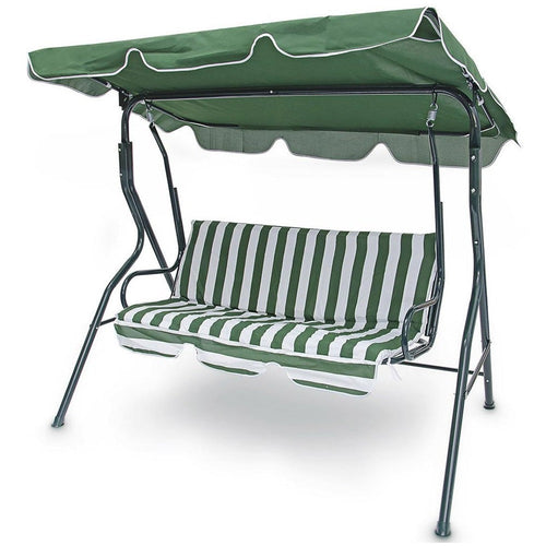 Dondolo Altalena da Giardino 3 Posti 170cm Acciaio e Tessuto Oxforf Verde Bianco