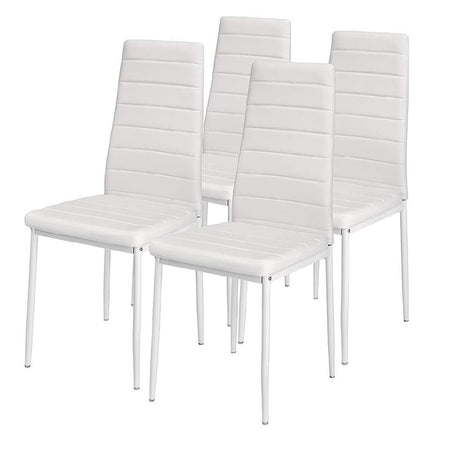 Sedia Moderna 4pz Metallo Verniciato Pelle Ecologica Sala Pranzo Cucina Bianco
