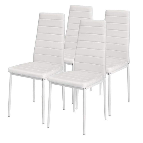 Sedia Moderna 4pz Metallo Verniciato Pelle Ecologica Sala Pranzo Cucina Bianco