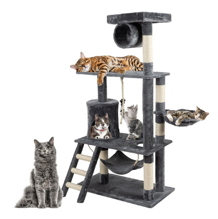 Albero Tiragraffi Gatti Giochi Cuccia Amaca Graffiatoio 74.5x40 H142cm Grigio