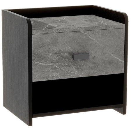 Comodino in Legno Bicolore 1Cassetto 2Ripiani 40x30 H40cm Nero Grigio