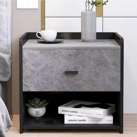 Comodino in Legno Bicolore 1Cassetto 2Ripiani 40x30 H40cm Nero Grigio